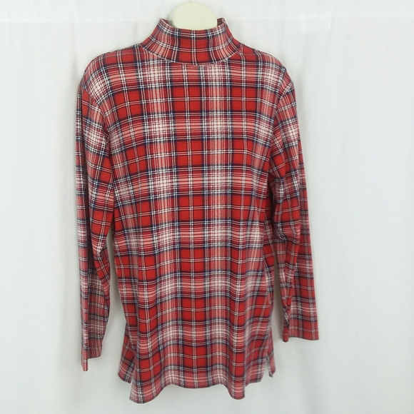 5 For $20.00 Trading GFC Company Mock Turtleneck, Small, Red/White/Black Plaid - Picture 3 of 10